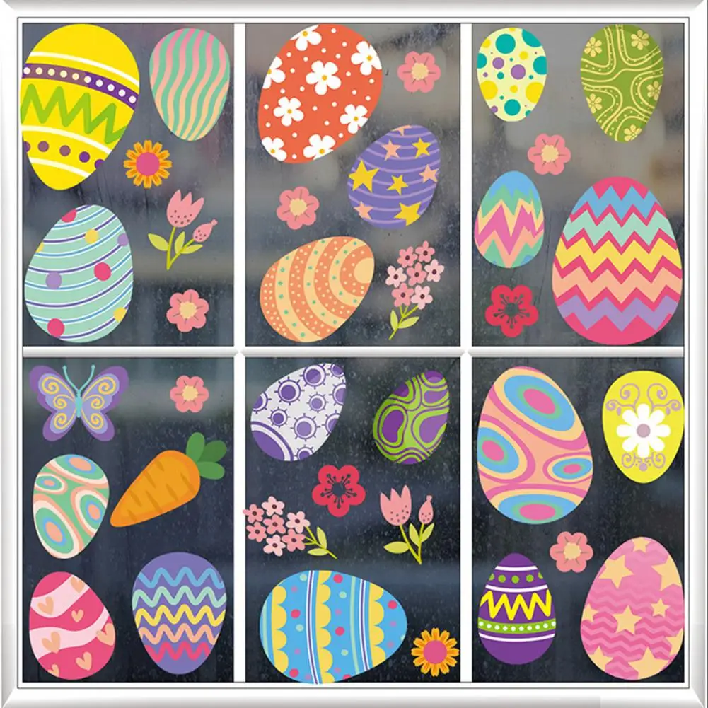 2 Pcs Easter Egg Bunny Window Stickers Self-Adhesive Reversible Design Vibrant Color Decorative Window Decals