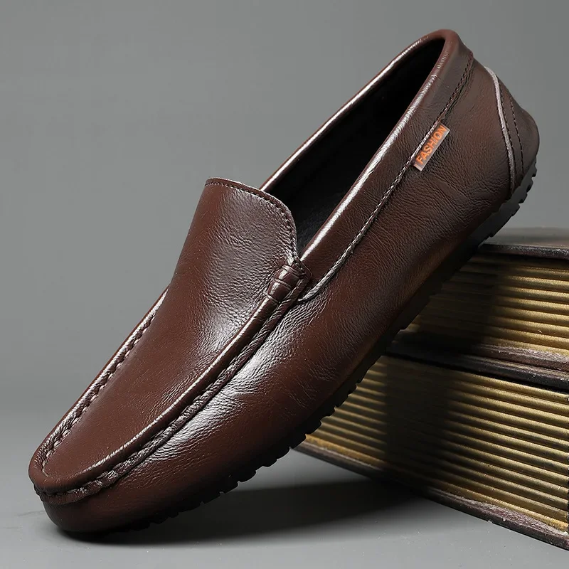 Cow Leather Men Casual Shoes Soft Mens Loafers Moccasins Breathable Slip on Black Driving Shoes Plus Size Tenis Masculino Male