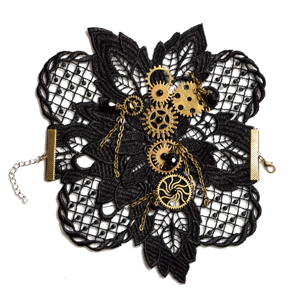 Vintage Steampunk Gloves Wrist Cuff Gear Retro Black Victorian Bracelet Costume Accessories Single Lace Bracer Armband