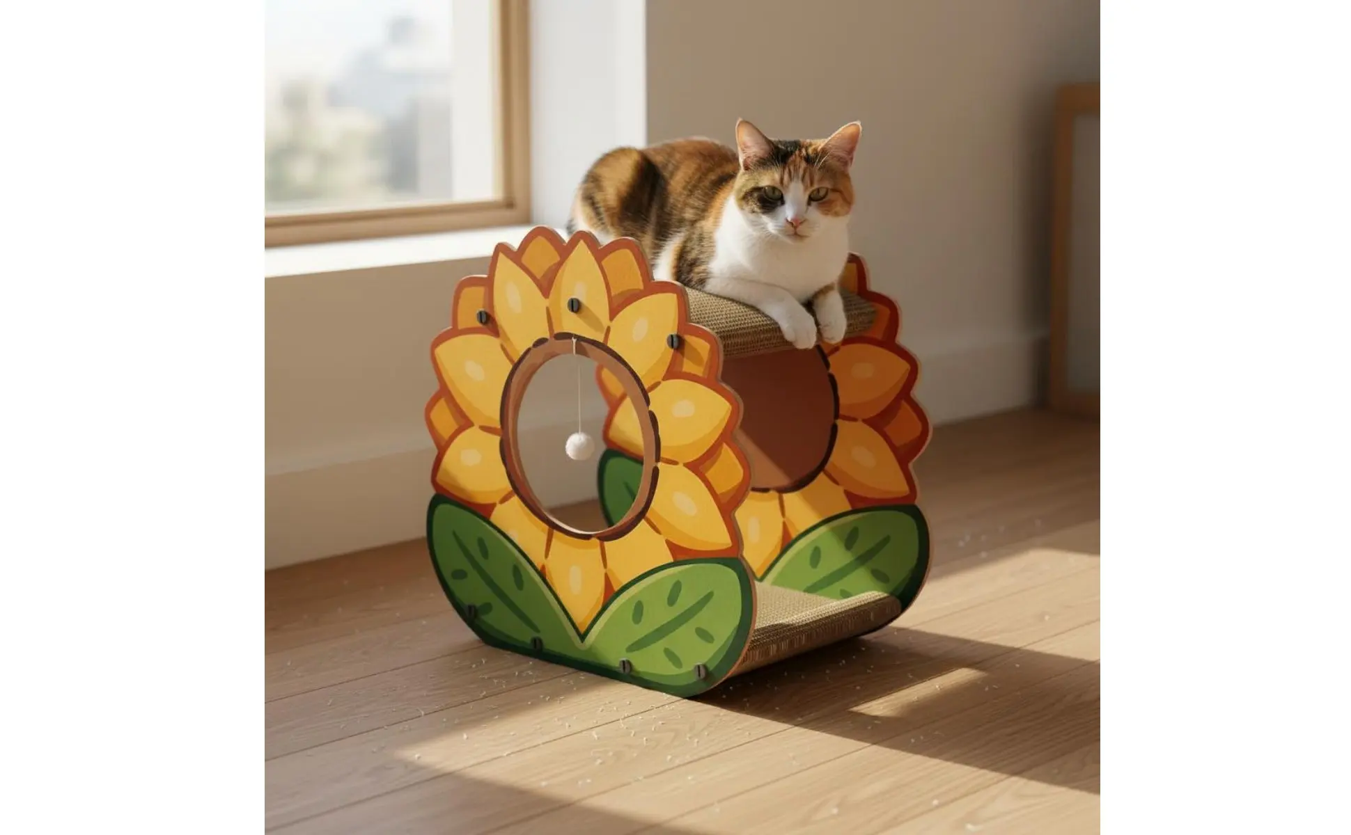 Marigold Cat Scratcher House Protects Furniture 2-Tier Cardboard Cat Lounger Corrugated Scrape Pad Mess Messless Stable