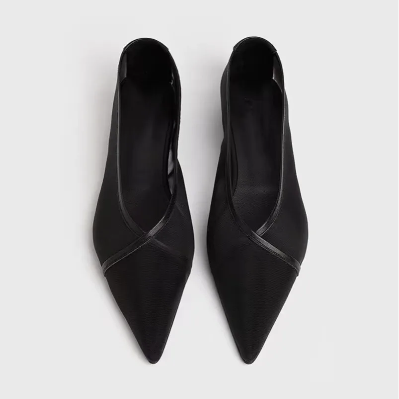 Mesh Hollow Fashionable Shallow Mouth Women's Singles, European and American Pointed Toe Footwear, Large Size Casual Flat Shoes