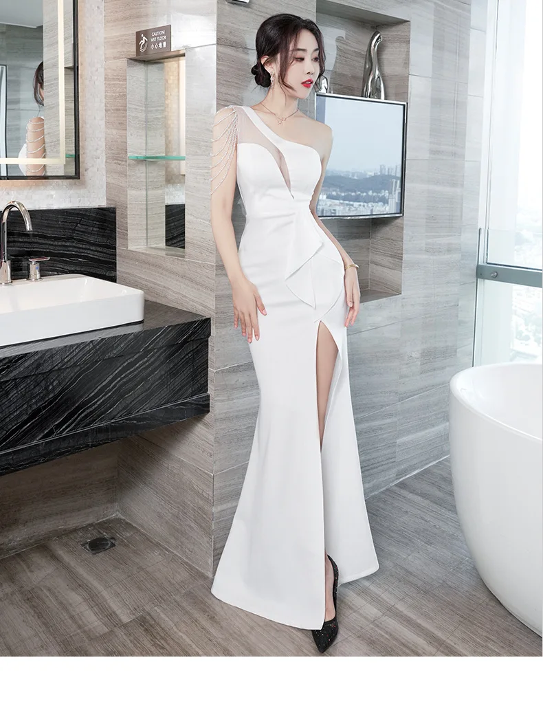 斜め肩 ロングイブニングドレス フィッシュテール セクシー 斜め肩 ロングイブニングドレス フィッシュテール セクシー