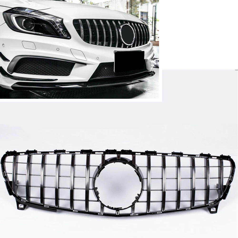 

Для Mercedes Benz W176 2016-2018 A класс Передняя решетка радиатора Facelift серебристый/черный GT R СТИЛЬ Автомобильный верхний бампер Стандартный решетчатый комплект