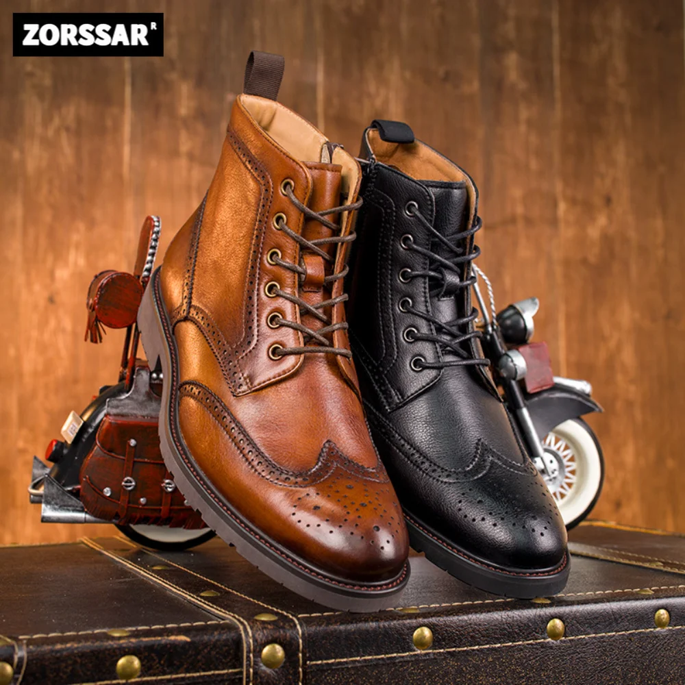 

British style retro Chelsea boots men's shoes Leather round toe ankle boots Warm fur genuine leather High top men short boots