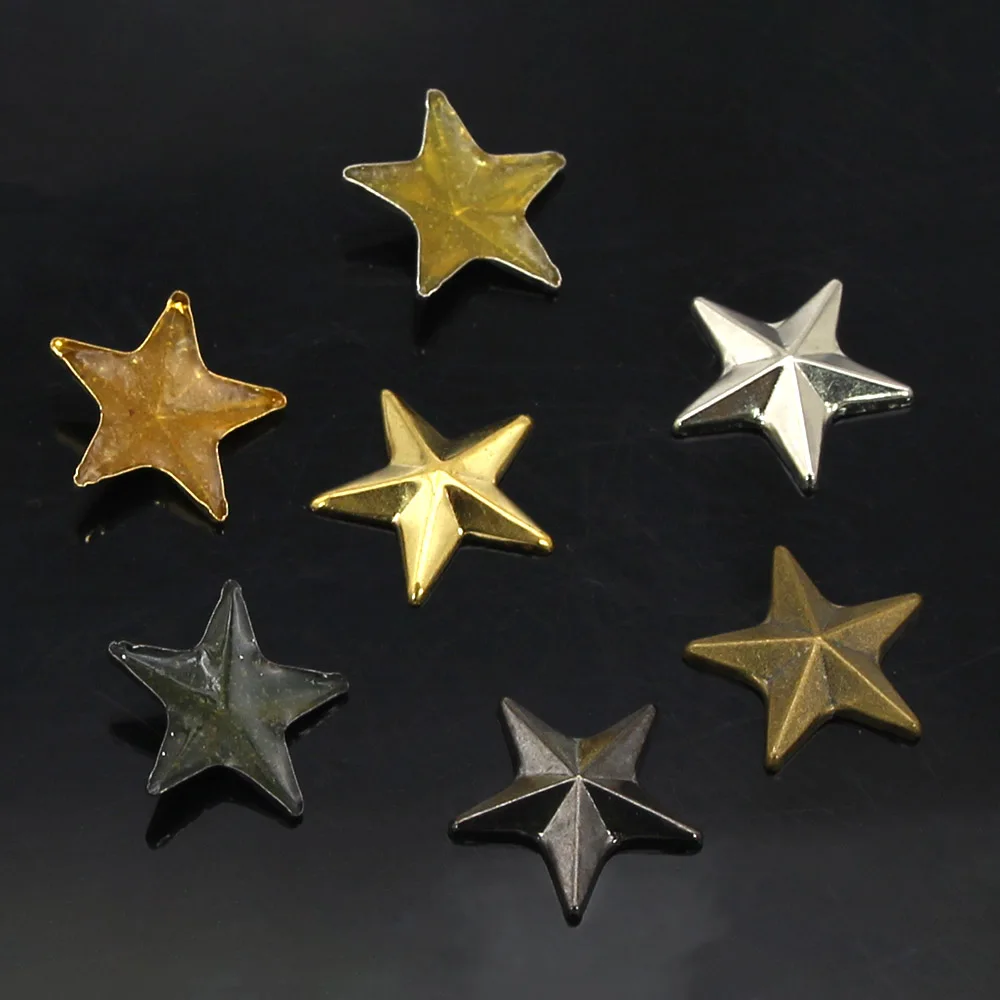100pcs Gold Sliver Black Star Hotfix Stud Iron-on Rhinestuds Rivets on Punk Clothes DIY Garment Accessories Metal 8/10/15mm