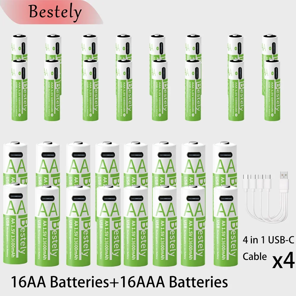 Nuove batterie al litio ricaricabili da 1,5 V AAA 6800 mAh + AA 13600 mAh Batteria agli ioni di litio USB a ricarica rapida 2000 cicli con cavo USB-C - immagine 3
