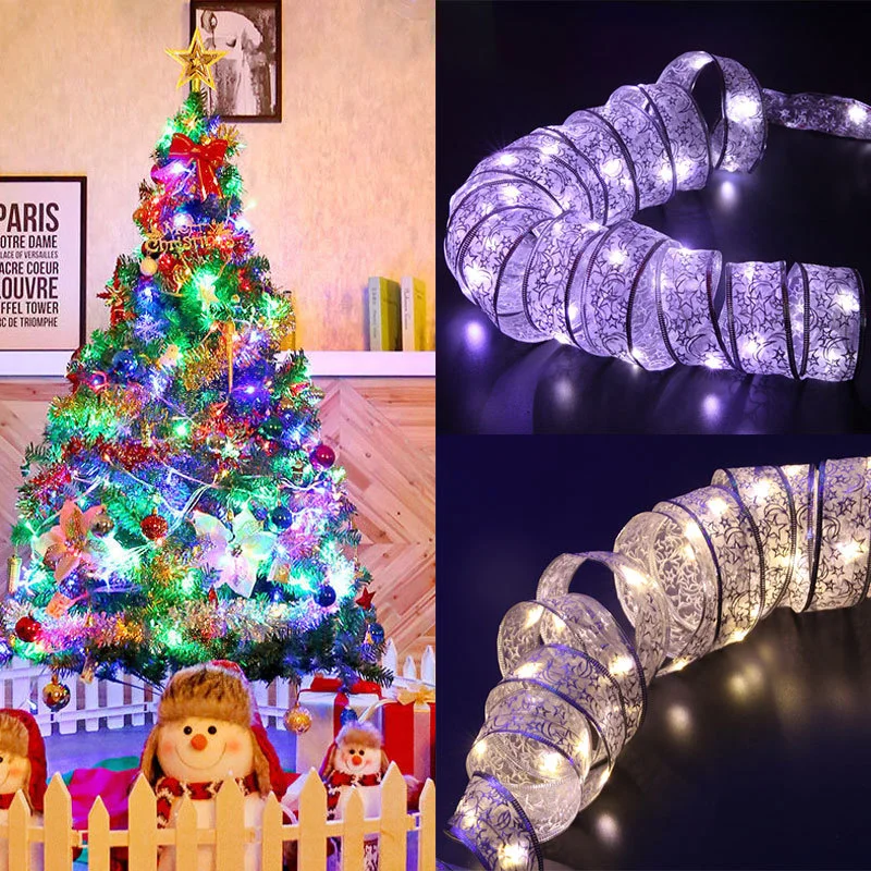 Christmas Decoration LED Ribbon Lights Christmas Tree Ornaments DIY Lace Bows String Lights Navidad Home Decors New Year 2022 MJ ribbon fairy light christmas decoration christmas tree ornaments led string light for home xmas navidad home decors newyear 2024