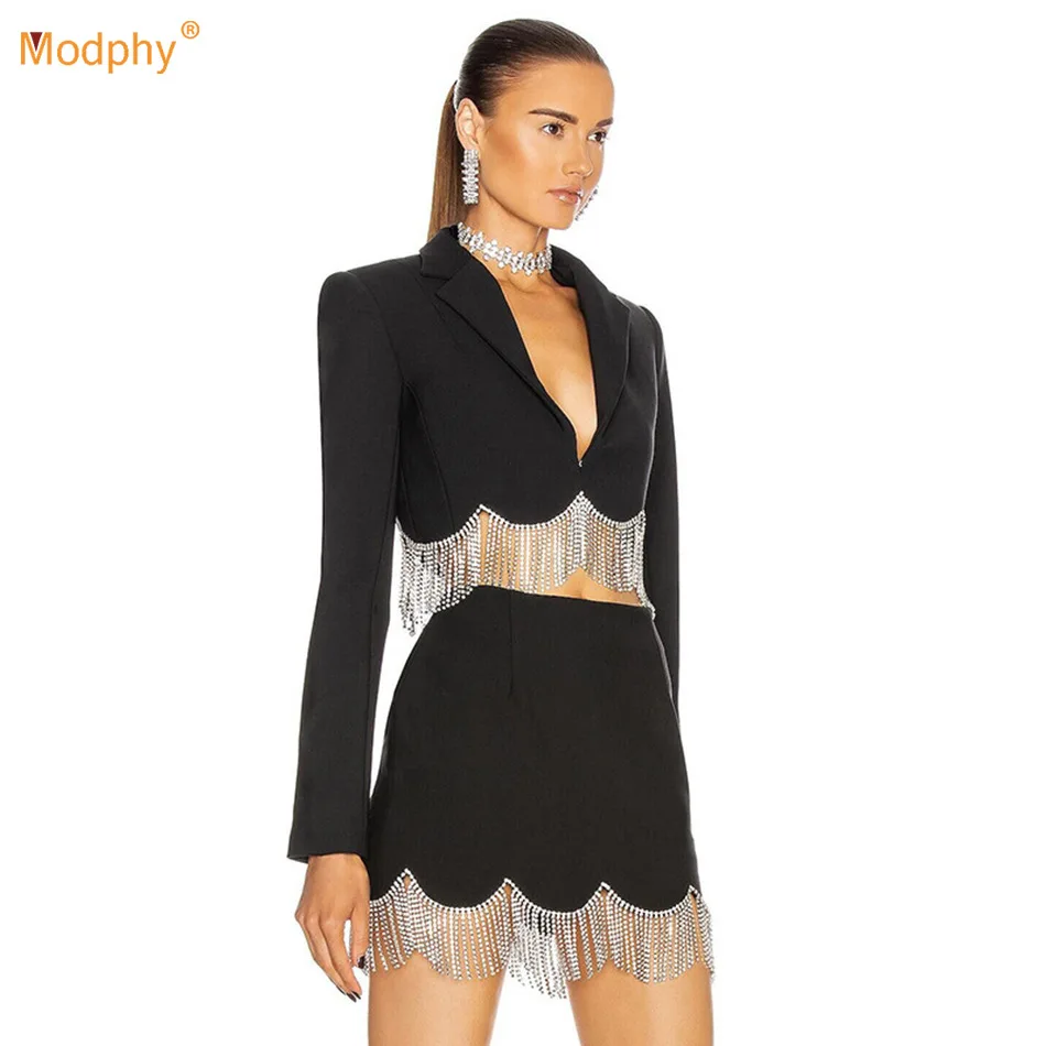 

2022 Skirt Suit Celebrity New Women's Jacket Design Sense Fried Street Heavy Industry Style Rhinestone Tassel Short Suit Jacket