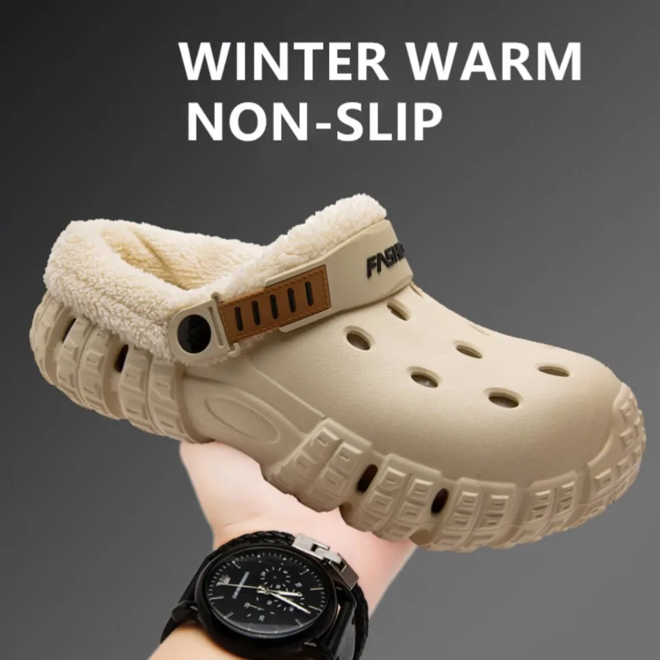 New Fashion Warm Plush Couple Slippers Winter Men Slippers Indoor Outdoor Non-slip Men's Cotton Shoes Thick Soled Garden Shoes