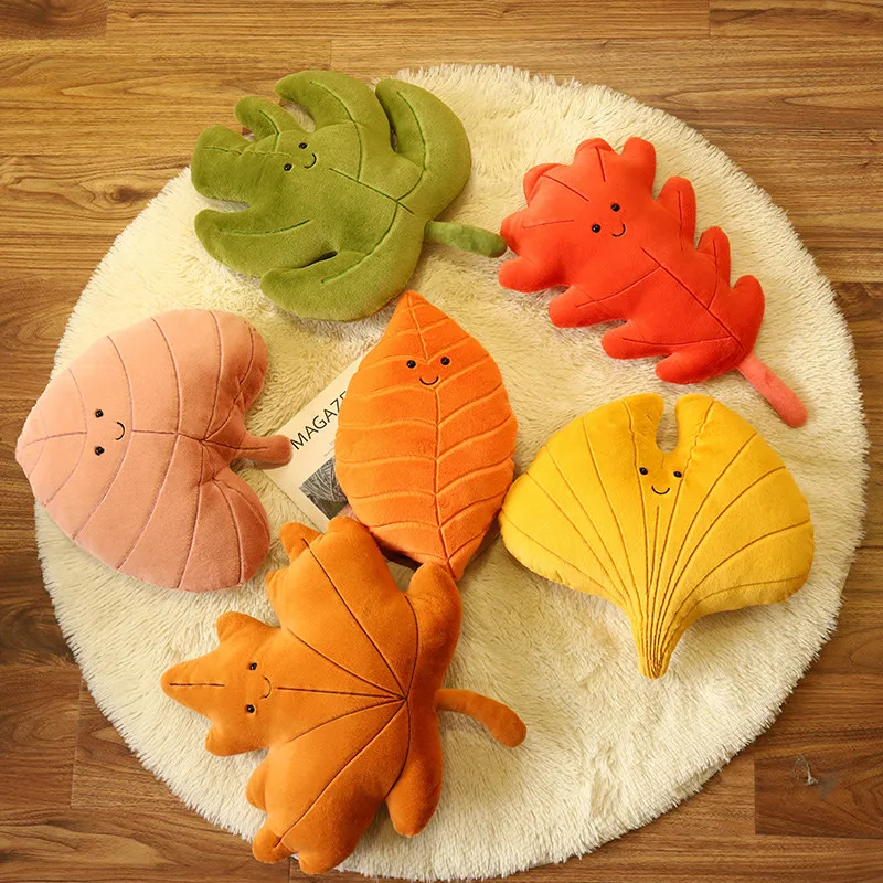 

Cartoon Plant Leaves Stuffed Hugging Pillows Cute Plush Plants Soft Cuddle Cushion Plushies Doll for Baby Kids Girls Bed Sofa