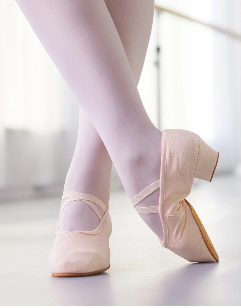 Cloth Natural Leather Ballet Dance Shoes For Women Middle Heel