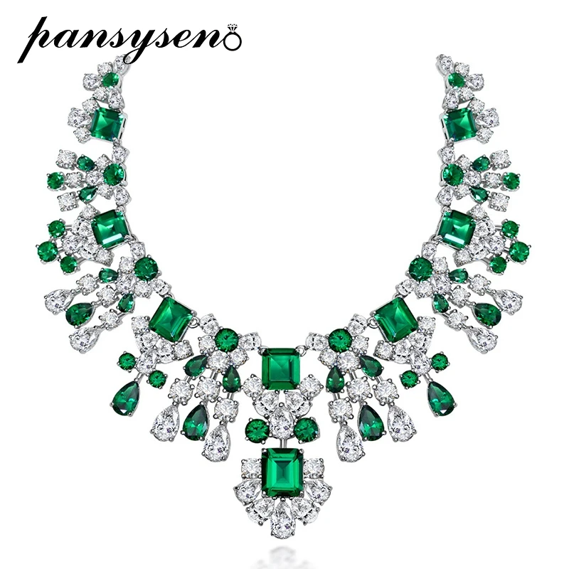 

PANSYSEN Top Quality 100% 925 Sterling Silver 8.5CT Emerald Ruby High Carbon Diamond Necklace Aniversary Party Fine Jewelry Gift