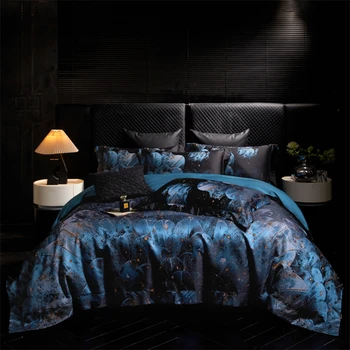 1000TC Egyptian Cotton Soft Silky Satin Yarn-dyed Jacquard Luxury Bedding Set Duvet Cover Flat/Fitted Bed Sheet Pillowcases 4Pcs 1