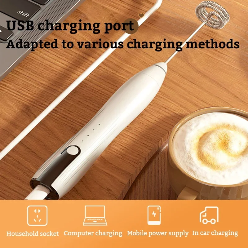 Electric Milk Frother USB Rechargeable Foam Maker Mixer Coffee Cream cappuccino Drink Frothing Wand Handheld Egg Beater 3 Speeds milk frother egg beater electric milk frother electric milk maker