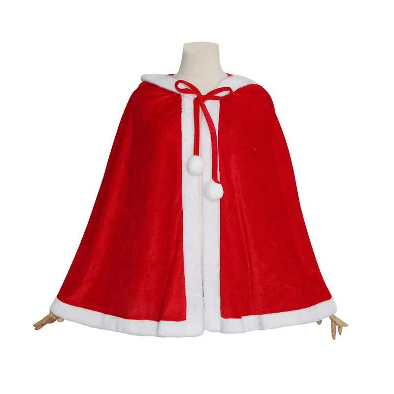 

100-120-150cm Kid Red Velvet Hooded Cape Cloak For Boy Girl Adult Sexy Santa Cosplay Christmas Costumes Carnival Party Clubwear