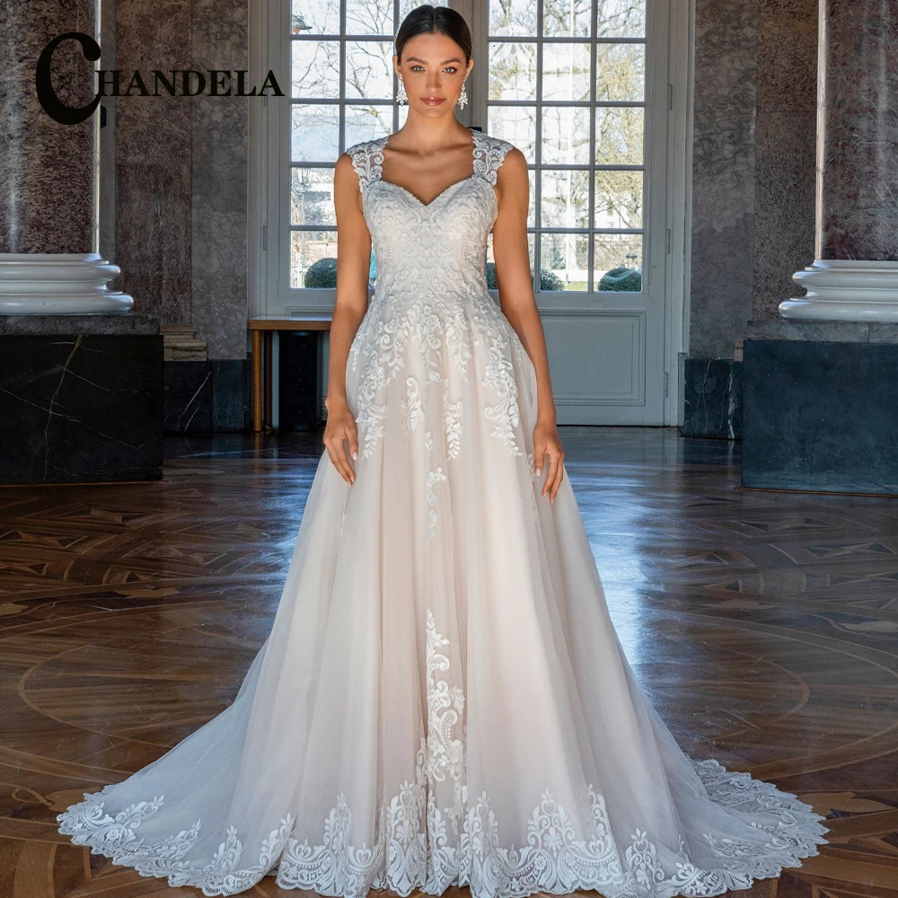 

CHANDELA Delicate Wedding Dresses Lace Up Tank Pleat Sweetheart Appliques A-Line Bridal Gown Suknia slubna Customised For Women