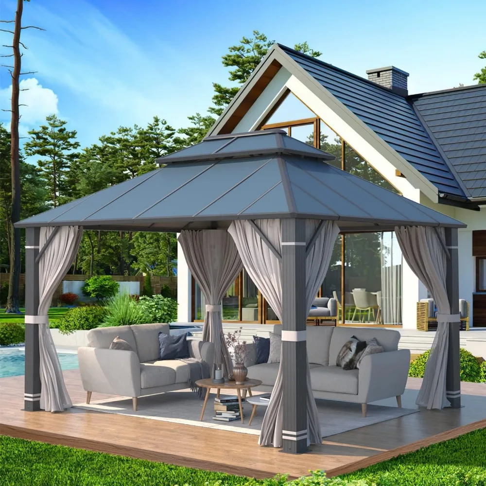 Gazebo Outdoor Double Roof Aluminum Composite Canopy Aluminum Frame Pavilion with Curtains and Netting ,canopy