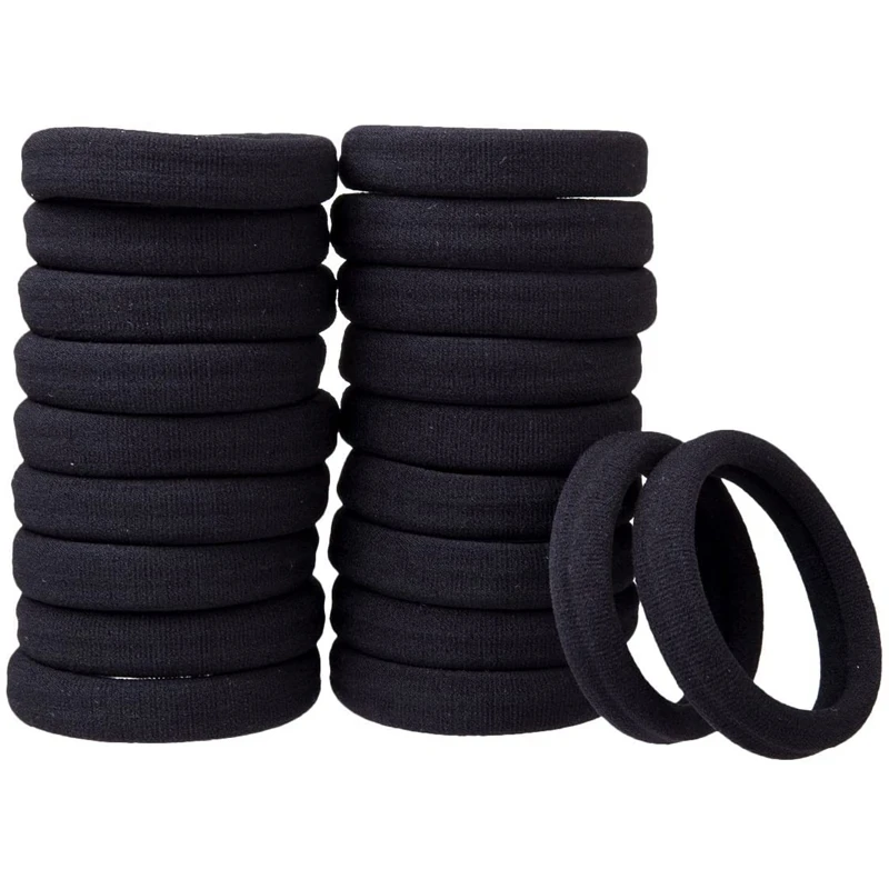 

(40 Thick Black Hair Loops)-Elastic Hair Band, No Crease, Elastic Large Cotton Elastic, No Trace Ponytail Holder