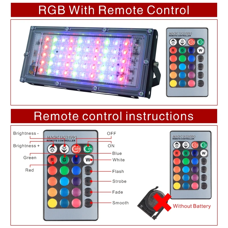 Led Flood Light,UV Floodlight RGB 100W 50W Flood Light Lamp AC220V Outdoor Lighting Waterproof Reflector Led Rgb Change Color Garden Spot Light