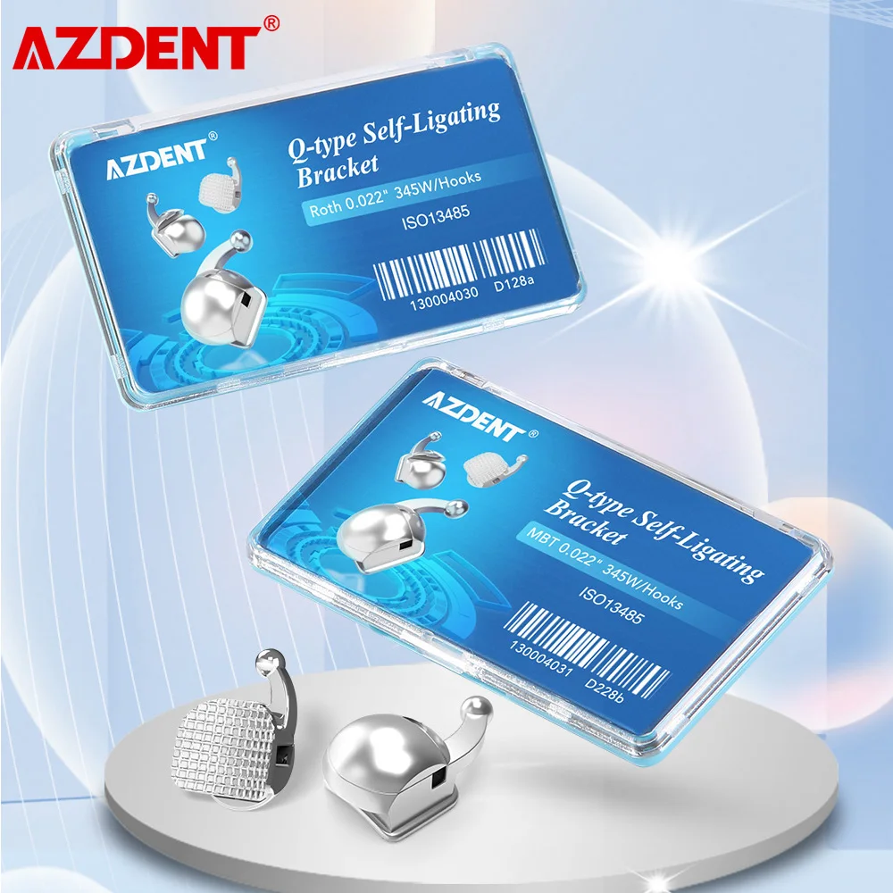 

AZDENT Dental Orthodontic Q-type Self-Ligating Brackets ROTH/MBT 022 345 Hooks With 6 7 Buccal Tubes New Spherical Smooth Braces