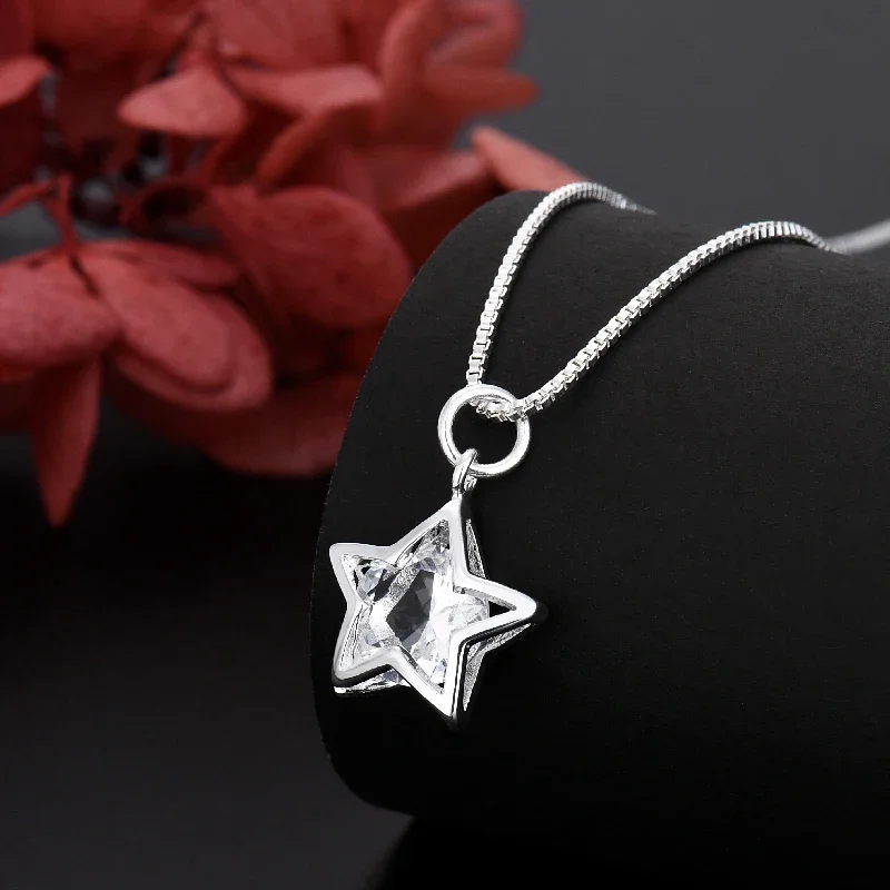 Silver Necklace Popular Brands 925 Sterling Silver Shining Crystal Star necklace For Women Fashion y2k Party Wedding accessories Jewelry