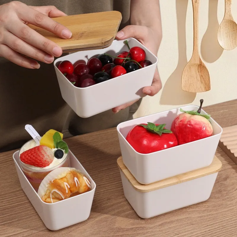 Butter Dish with Bamboo Lid Cover Rectangular Sealed Storage Box Restaurant Storage Plate Food Crisper Box for Countertop Fridge 5