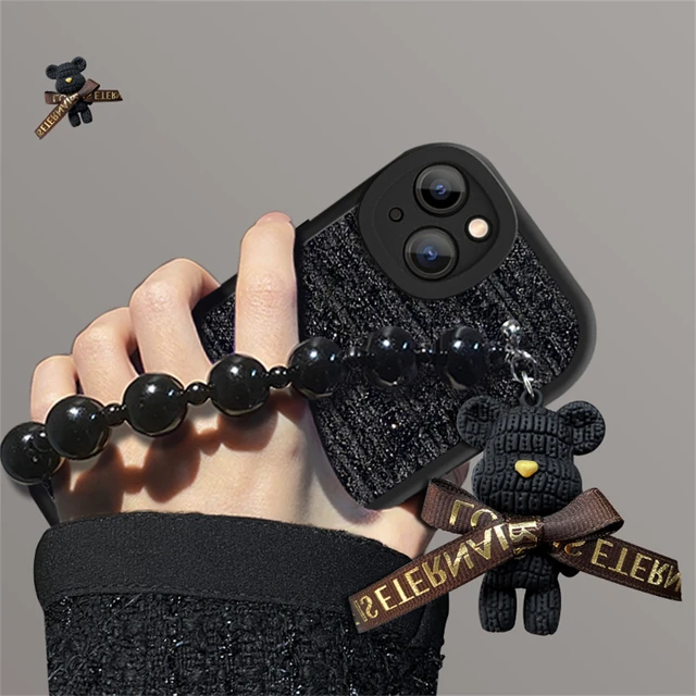 Cartoon 3D Bear Wrist Chain Woolen iPhone Case