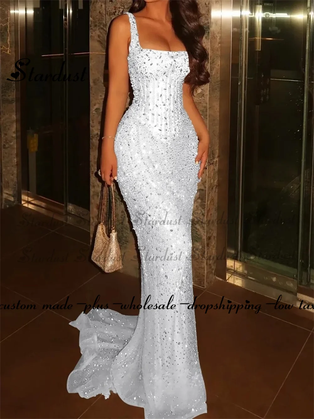 Stardust Fashion Mermaid Celebrity Dresses Rhinestones Corset Kuwait Saudi Arabric Prom Gown Vestidos De Festa Plus Customized 6