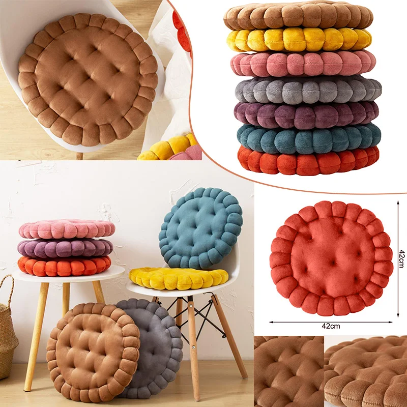 

Biscuit Shape Plush Round Cushion Thickened High Elasticity Comfortable Soft Round Cookies Shape Chair Mat Pad for Sofa Home