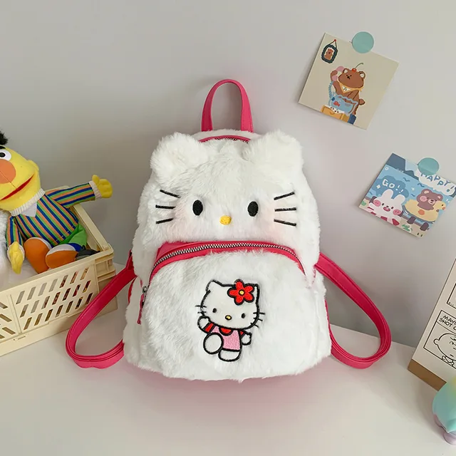 25cm Korean Version Of Ins Anime Sanrio Cartoon Cute Girl Heart Furry Pu Backpack Student Children Mini Kawaii Plush Storage Bag