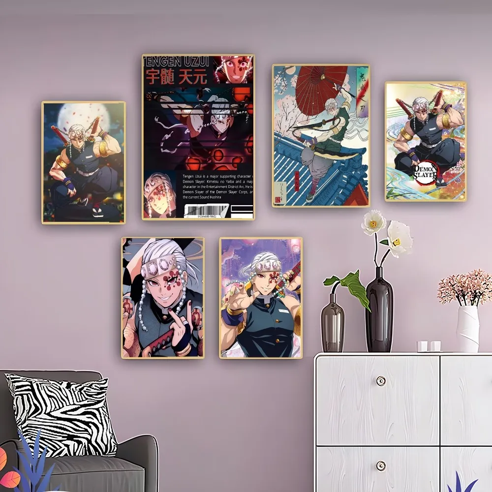 

Tengen Uzui Demon Slayer Art Poster Self-adhesive Art Poster Retro Kraft Paper Sticker DIY Room Bar Cafe Vintage Decorative