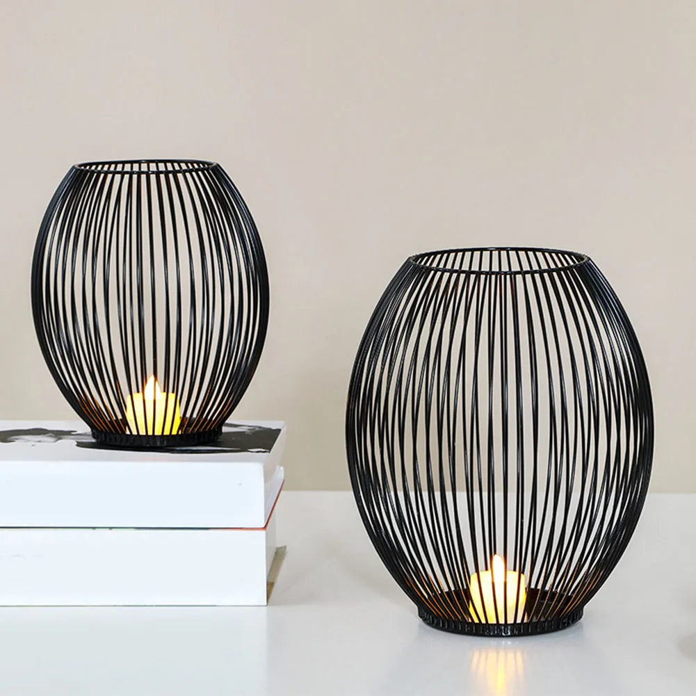 1PCS Matte Black Oval Candle Holder Stand Iron Versatile Desktop Decorations For Home Events Parties Wedding Gift For Friends
