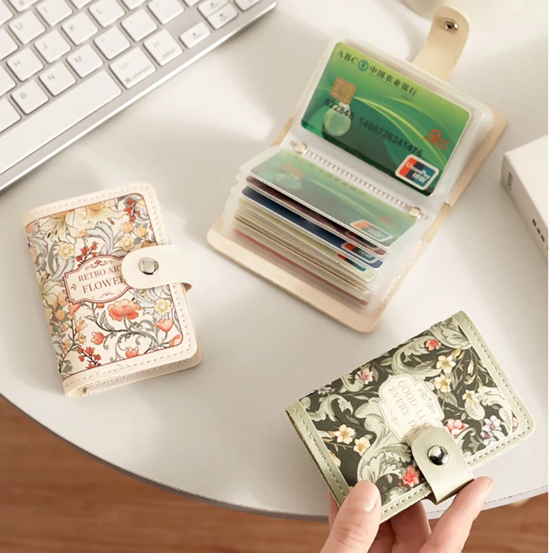 Creative 20 Card Pockets PU Leather Mini Wallets RFID Blocking ID Card Holder Laminated Concealed Pull-out Business Card Case