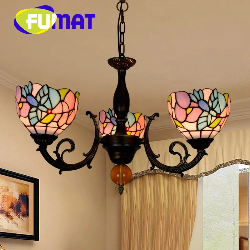 

FUMAT Tiffany style stained glass Garden art Blue Bird 3 Chandelier Bar Restaurant Bedroom hallway LED decor Pendant lamp