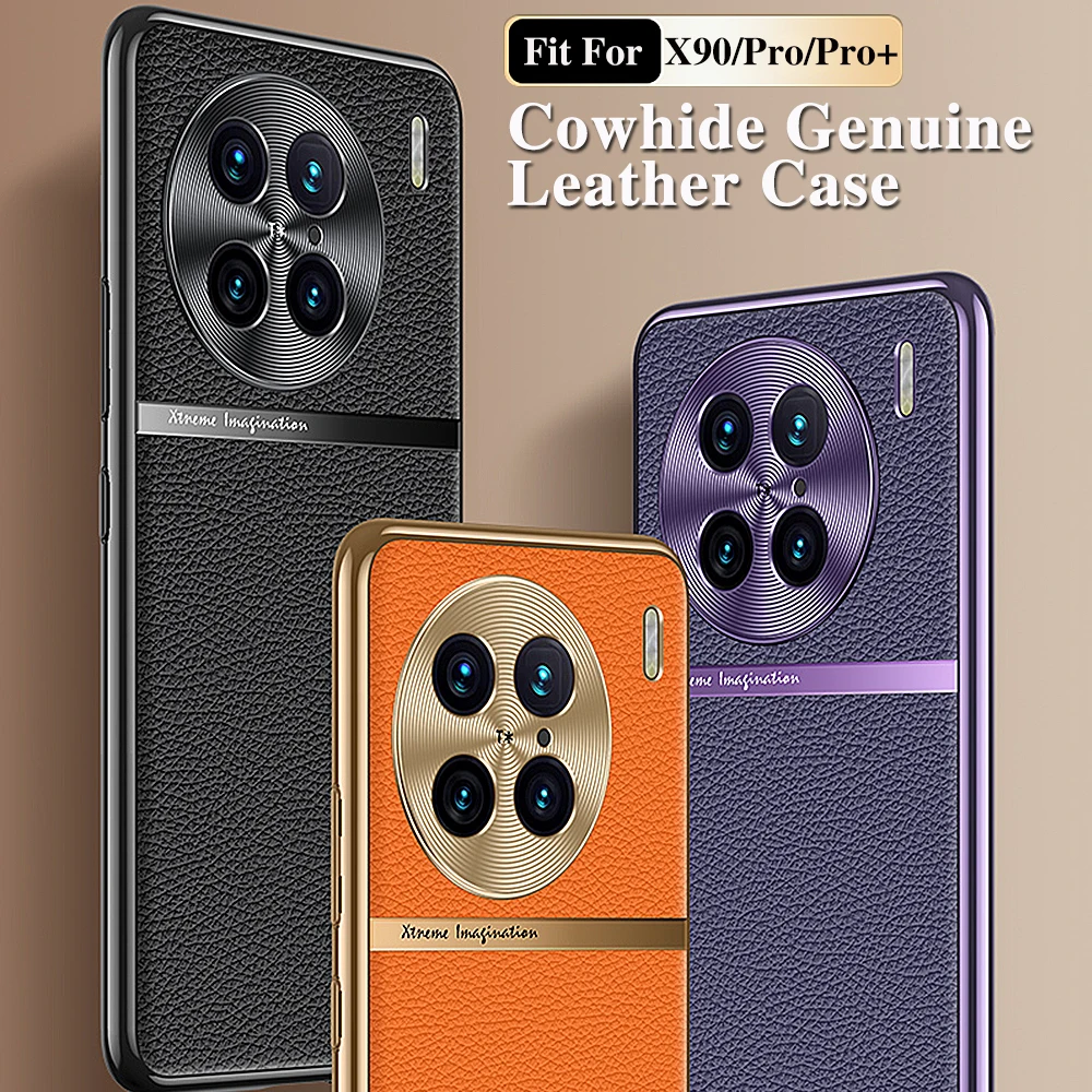 

Оригинальный кожаный чехол для телефона Vivo X90 Pro X90Pro + чехол из натуральной воловьей кожи с узором Личи ударопрочный задний жесткий чехол для телефона