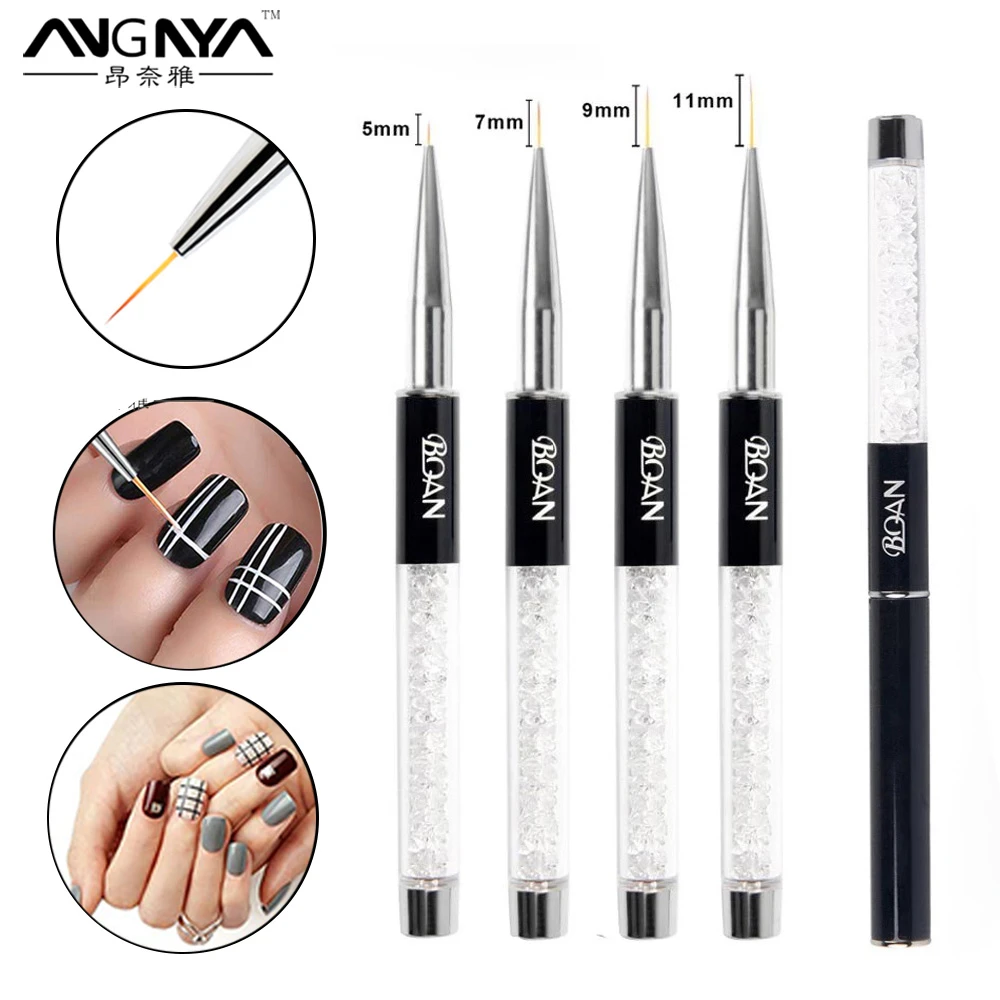 Angnya Crystal Nail Liner Brush Black Uv Gel Brush For Manicure Drawing