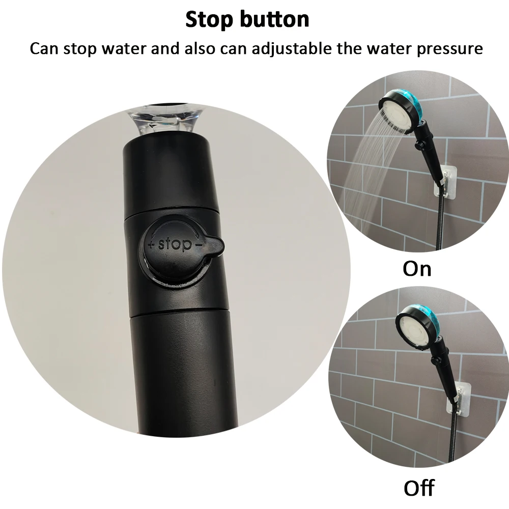 3/7 Colors Changes Led Shower Head Turbo Fan Propeller Filtered Showerhead High Pressure One Key Stop SPA Bathroom Accessories