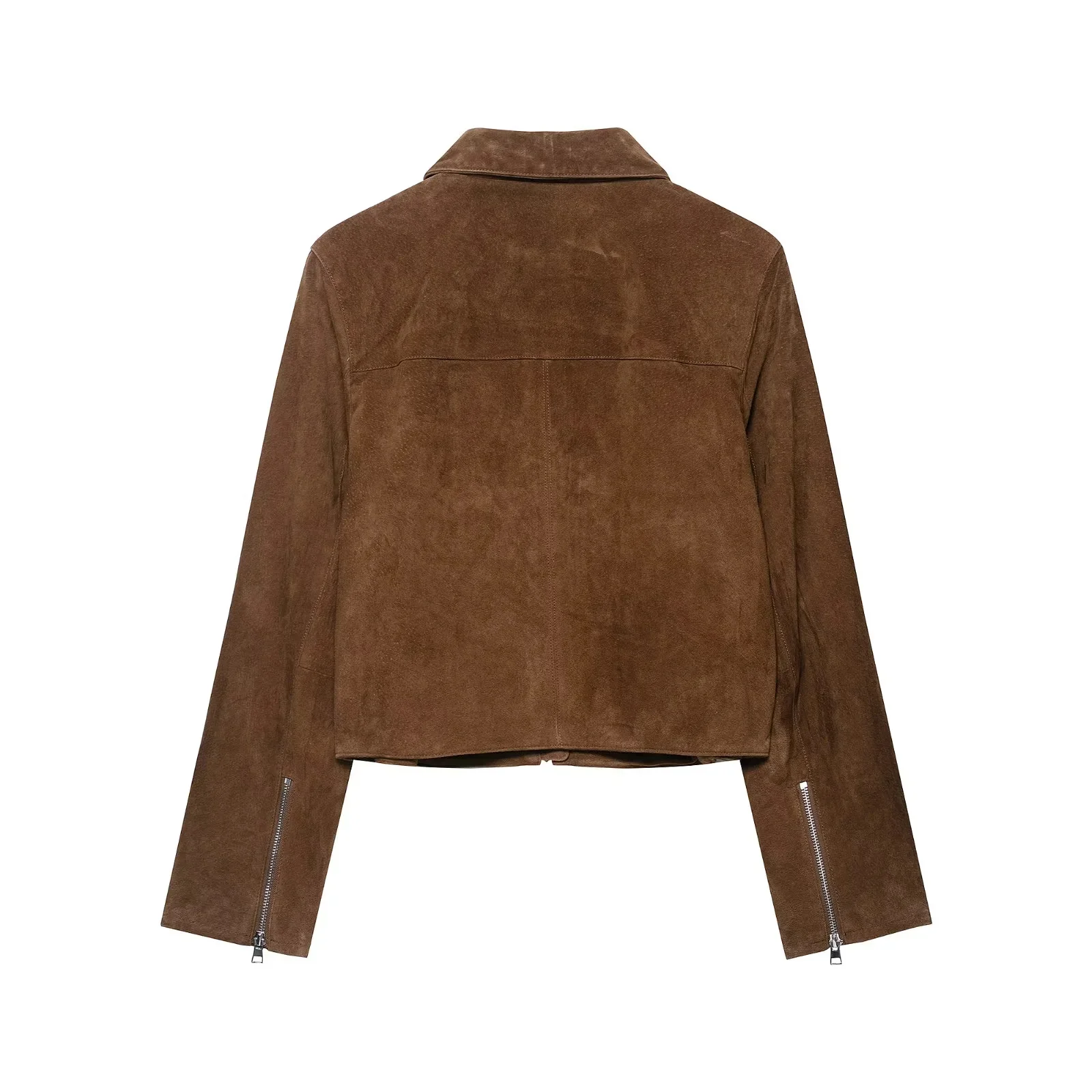 KONDALA 2025, Herbst und Winter, Wildleder, mit Reißverschluss, Streetwear, Damenjacken, modisch, lässig, Umlegekragen, braun, schick, elegante Damenjacken – Detail 3