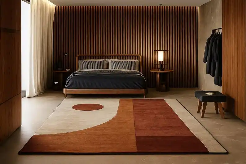 Tapis géométrique moderne du milieu du siècle, minimaliste, couleur beige rouille, abstrait, pour chambre à coucher, salon, décoration de la maison