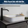 Ceramic Bathroom Sink Rectangular 20 X 16 Inch White Elegant Modern Style Gold Rim Vessel Sink Above Counter, Without Faucet 2