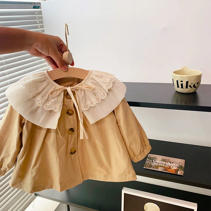 

Children Dresses Kids Girl Long sleeves Solid Print Cotton and Linen Khaki Retro Dress Baby Girl Spring Summer Dresses for Girls