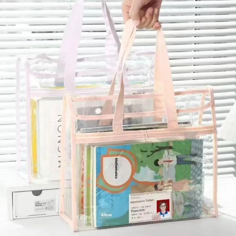 Cartella Portatile Trasparente Impermeabile di Grande Capacità, Borsa Espandibile per Archiviazione Documenti, Borsa Portadocumenti Autoadesiva in PVC - immagine 2