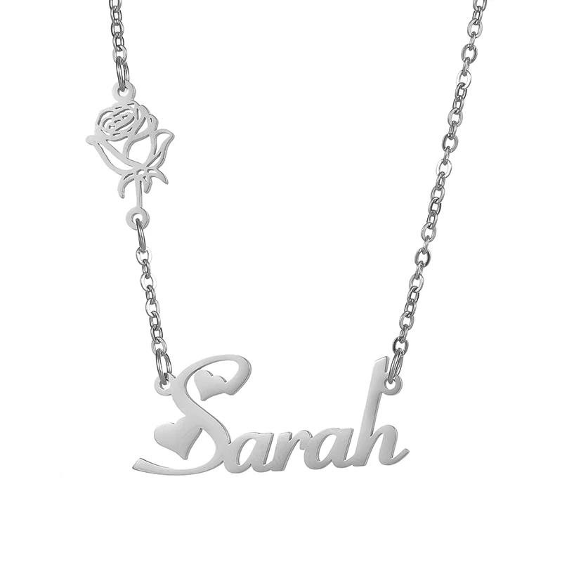 Personalisierte Geburt Blume Kette Namen Halskette Edelstahl individuelle romantische Buchstaben Namen Halsband Anhänger Halsketten Frauen – Detail 7