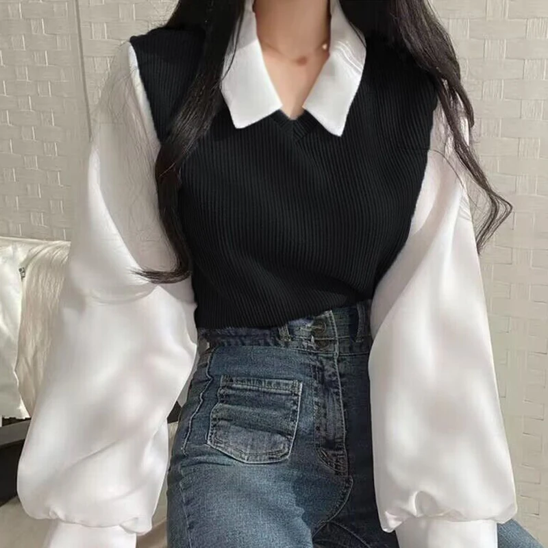 Camisetas de manga larga para mujer, Tops versátiles informales con solapa, Otoño e Invierno - Imagen 2