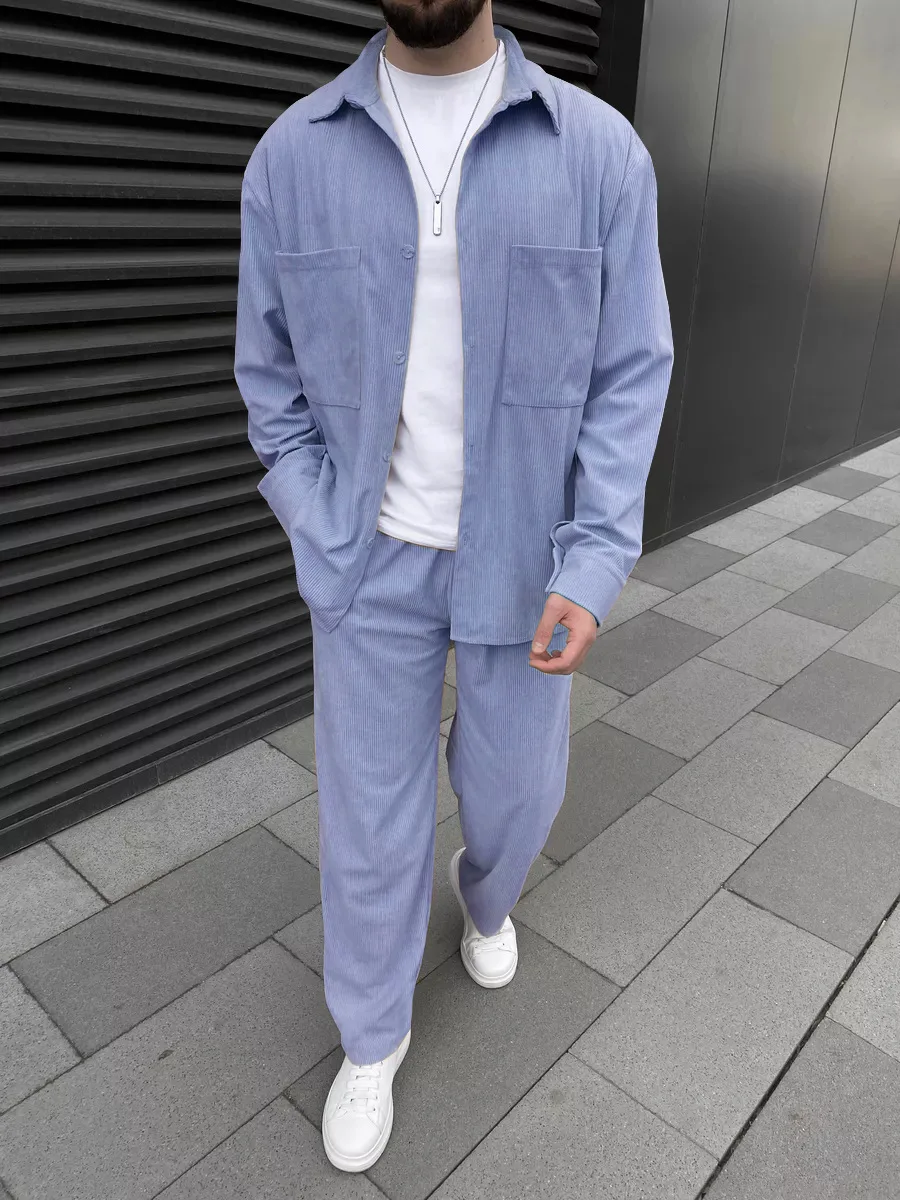 2025 Spring autumn Europe and the United States cross-border men's corduroy high quality long sleeve coat casual pants two piece 3