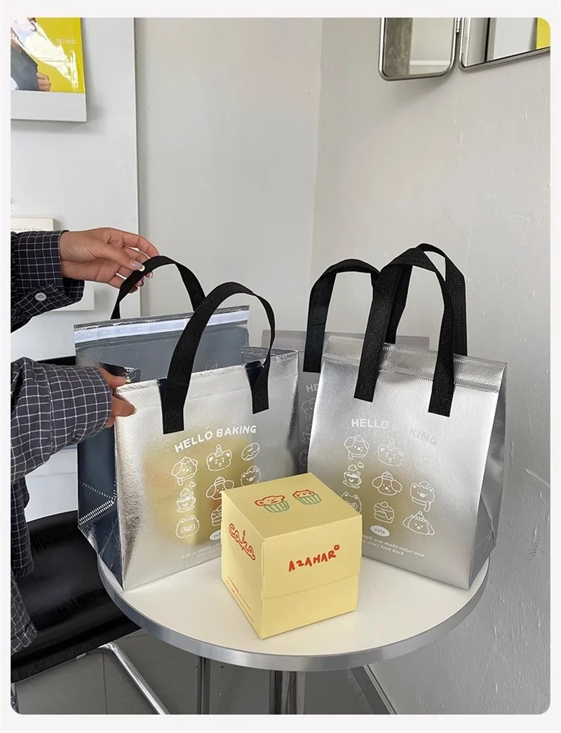 10pcs Grey/Silver Non-Woven Insulated Tote Bags – Portable Reusable Fabric Pouches for ... - SKU NITB1838 - UGI Packaging