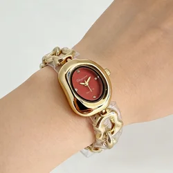 Chic Oval Dial Women's Watch with Chain Bracelet - Simple, Versatile, and Elegant - No (Golden Red)