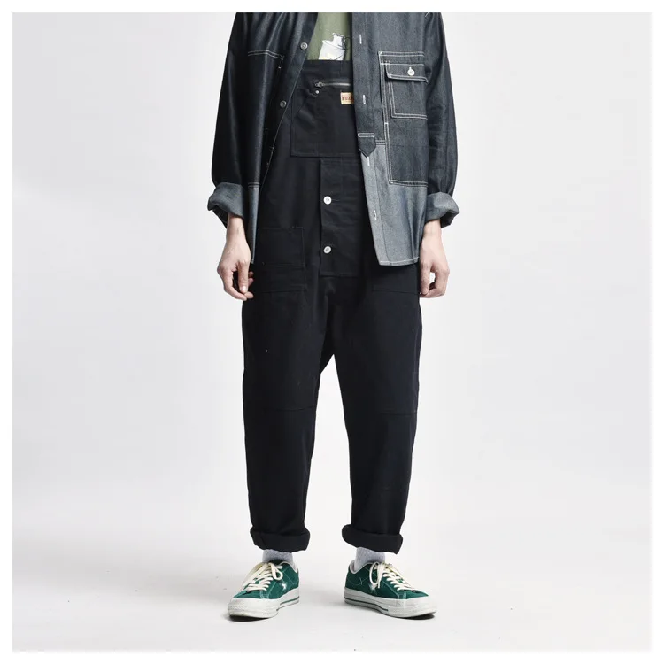 Men's Amekaji Multi-pocket Overalls Outdoor Workwear Retro Casual Loose Baggy Cargo Pants Trousers Work Jumpsuit denim overalls