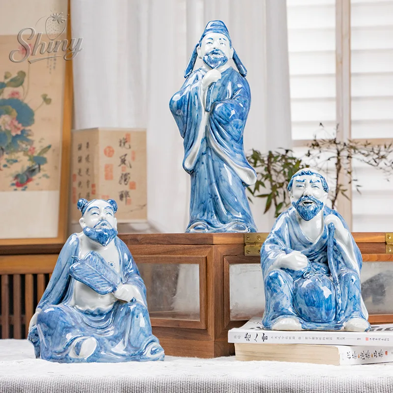 八吉祥文様 プレミアム光面仕上げ ティンシャ（青銅製・彫刻入り） Jingdezhen Handmade Blue and White Porcelain Ceramic Figure