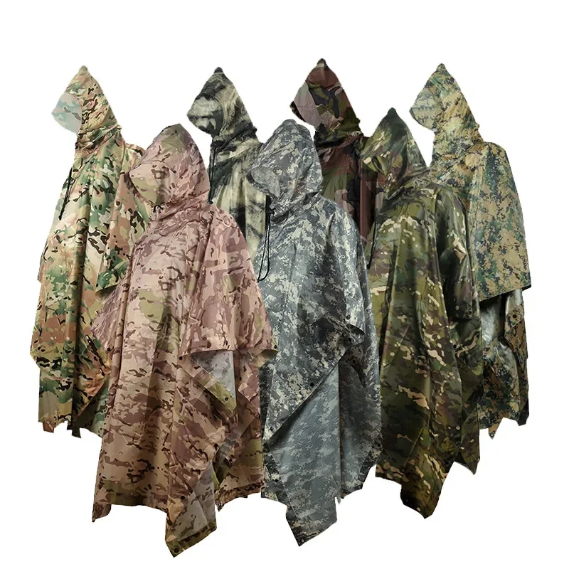 

Mountaineering Outdoor Cloak Raincoat Adult Ultra Light Camo PU Coating Waterproof Floor Mat Integrated Raincoat